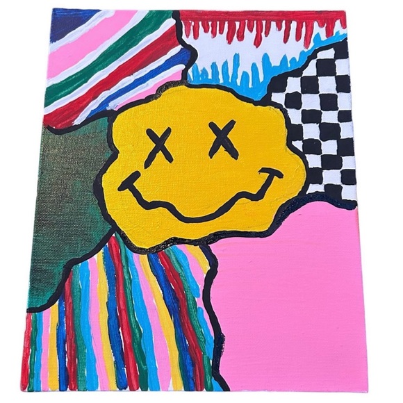 Hand-Crafted Trippy Smiley Face Painting - Picture 1 of 1